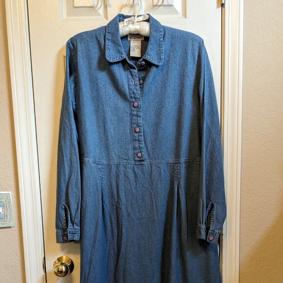 Vintage Northern Reflection Cotton Denim Embroidered Wildflower Midi Dress - Picture 2 of 13